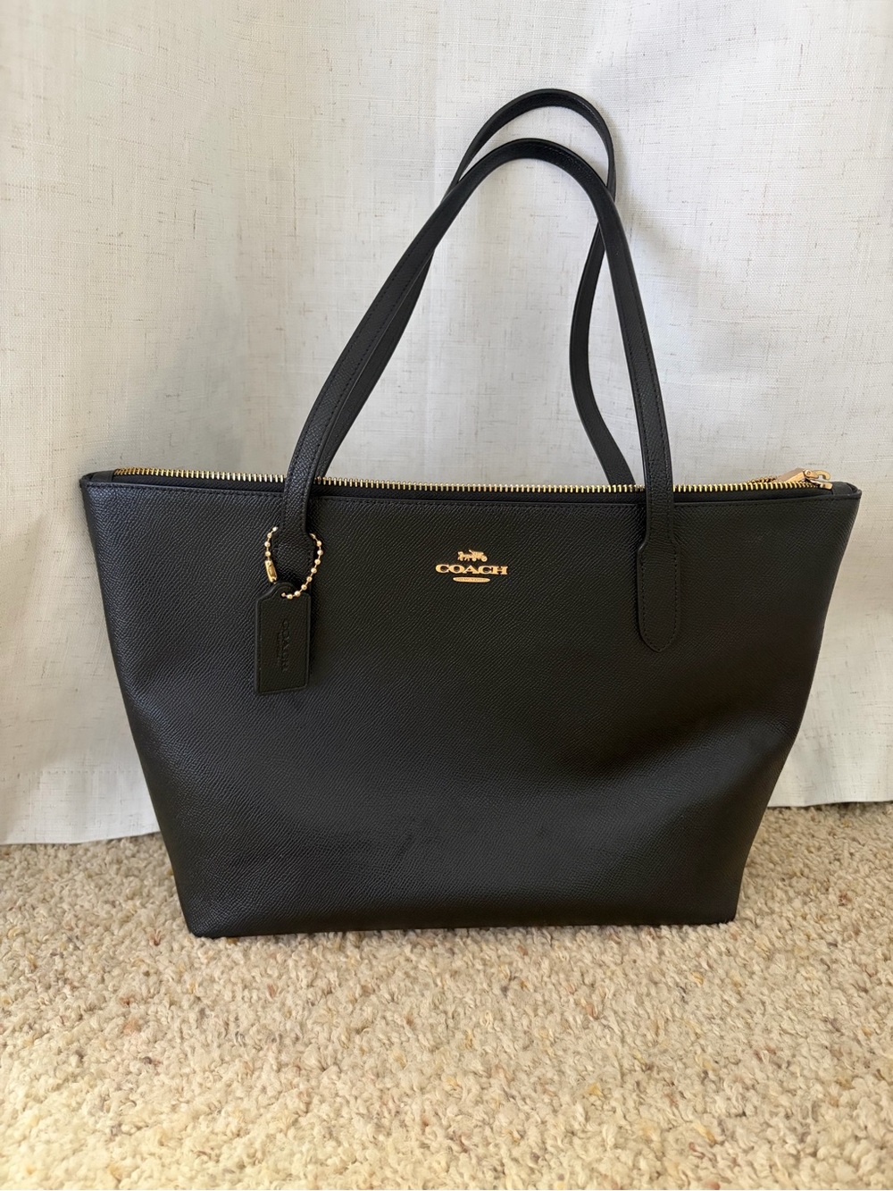 Coach Black Leather Tote with Gold Hardware
